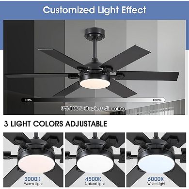 46" Ceiling Fan with LED Light, Quiet DC Motor, 6-Speed App Remote, Reversible Blades