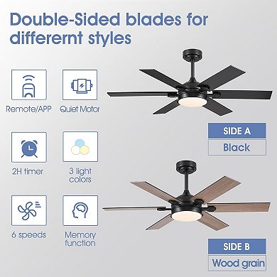 46" Ceiling Fan with LED Light, Quiet DC Motor, 6-Speed App Remote, Reversible Blades