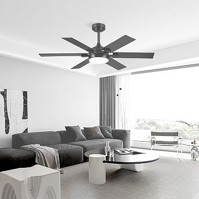 46" Ceiling Fan with LED Light, Quiet DC Motor, 6-Speed App Remote, Reversible Blades