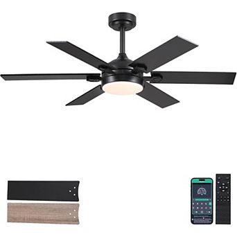 46" Ceiling Fan with LED Light, Quiet DC Motor, 6-Speed App Remote, Reversible Blades