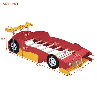 GOODSILO Twin Size Race Car Platform Bed with Safety Rails and Wheels for Kids