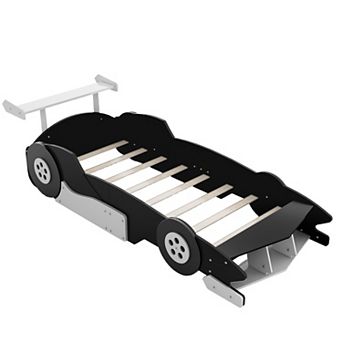 GOODSILO Twin Size Race Car Platform Bed with Safety Rails and Wheels for Kids