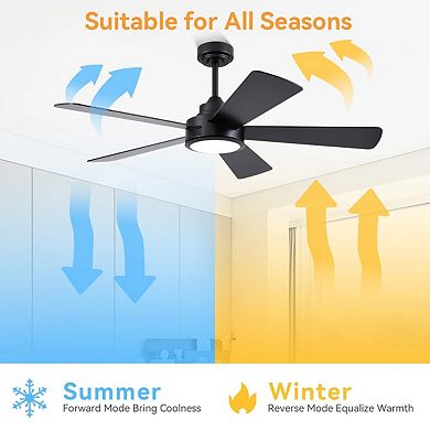 52 Inch Downrod Ceiling Fan with LED Light DC Motor Remote App 6 Speed Reversible Quiet