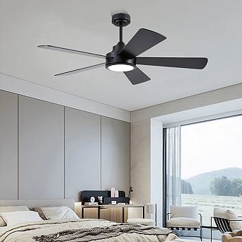 52 Inch Downrod Ceiling Fan with LED Light DC Motor Remote App 6 Speed Reversible Quiet