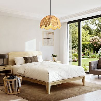 16" Bohemian Natural Petal Handwoven Wicker 1-Light Adjustable Pendant Light