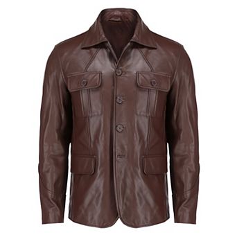 Men's Leather Notched Collar Casual Coat