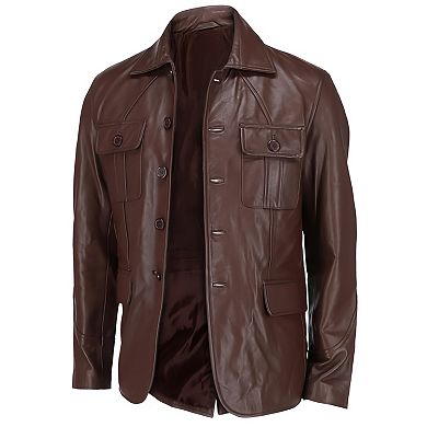 Men's Leather Notched Collar Casual Coat