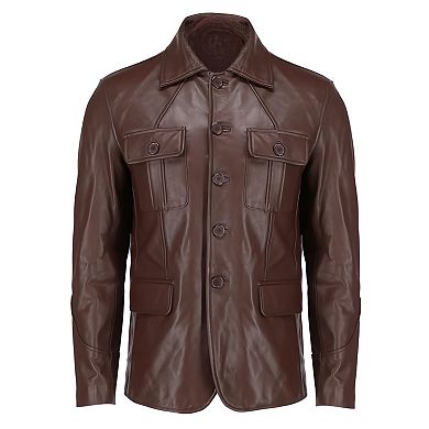 Men's Leather Notched Collar Casual Coat