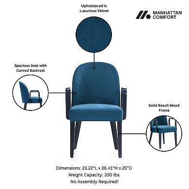 MANHATTAN COMFORT Modern Velvet Upholstered Dining Armchair Set of 2