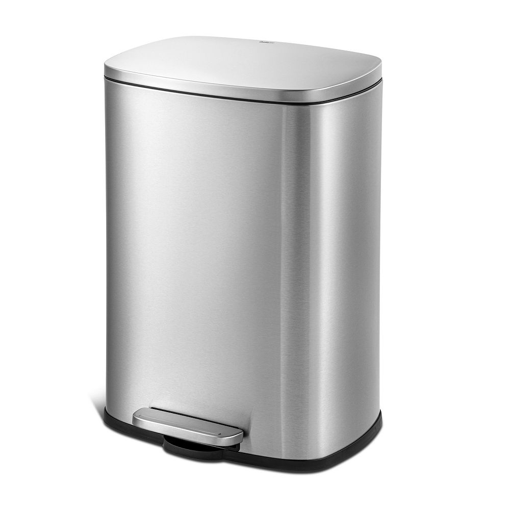 Qualiazero 50L / 13.2 Gallon Rectangular Stainless Steel Step Trash Can - Silver