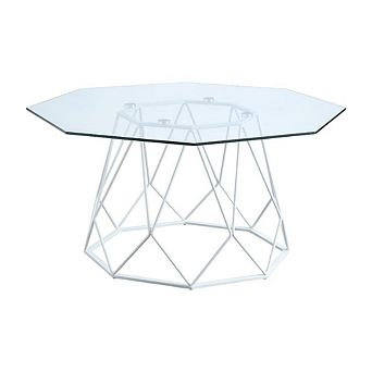 Glass Top Coffee Table with Steel Frame and Tempered Glass Surface