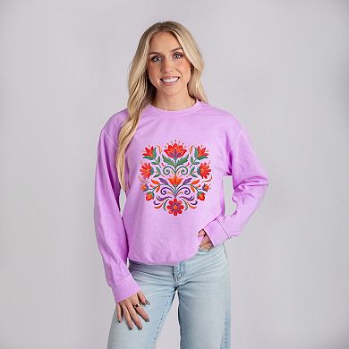 Swirly Florals Faux Texture - Women's Lightweight Garment Dyed Sweatshirt