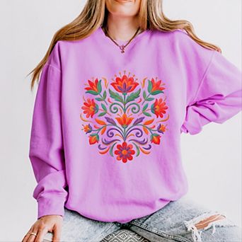 Swirly Florals Faux Texture - Women's Lightweight Garment Dyed Sweatshirt