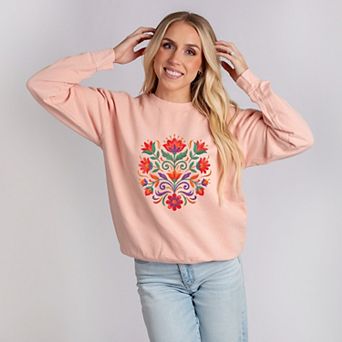 Swirly Florals Faux Texture - Women's Lightweight Garment Dyed Sweatshirt