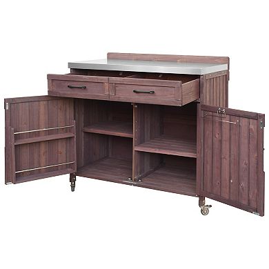 Outdoor Kitchen Island: Stainless Top Pizza Prep Table with Drawer & Storage Racks