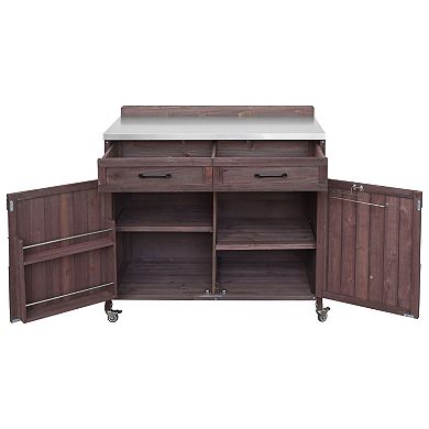 Outdoor Kitchen Island: Stainless Top Pizza Prep Table with Drawer & Storage Racks