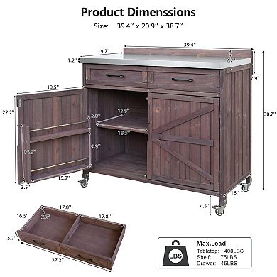 Outdoor Kitchen Island: Stainless Top Pizza Prep Table with Drawer & Storage Racks