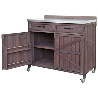 Outdoor Kitchen Island: Stainless Top Pizza Prep Table with Drawer & Storage Racks