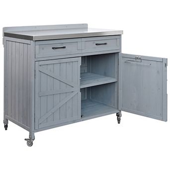 Outdoor Kitchen Island: Stainless Top Pizza Prep Table with Drawer & Storage Racks