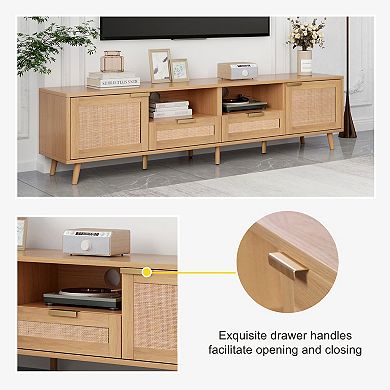 78.8" Cabinet With Storage Rattan TV Stand