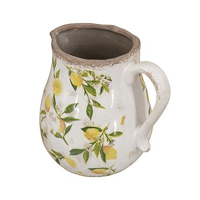 TOEMOA Distressed Ceramic Pitcher Vase with Lemon Floral Motif