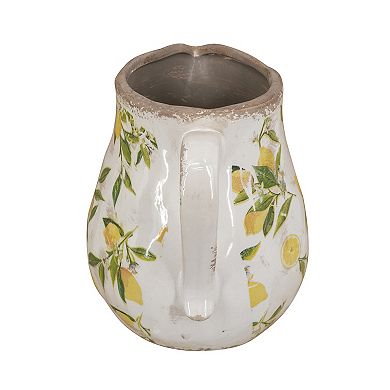 TOEMOA Distressed Ceramic Pitcher Vase with Lemon Floral Motif
