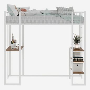 GOODSILO Space-Saving Iron Frame Loft Bed with Integrated L-Shaped Desk