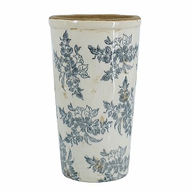 TOEMOA Classic Cylindrical Ceramic Flower Vase with Distressed Finish