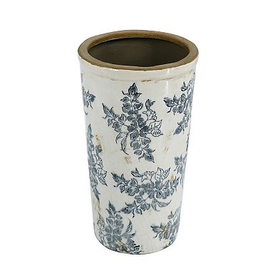 TOEMOA Classic Cylindrical Ceramic Flower Vase with Distressed Finish