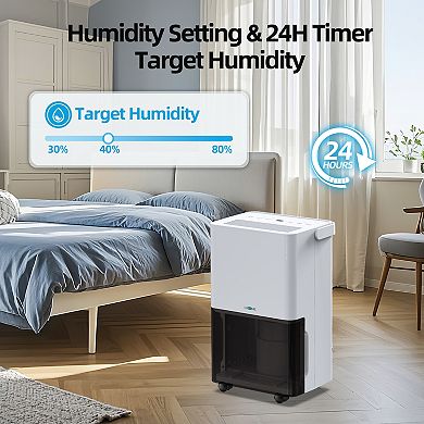 30 pt. 1,500 sq.ft. Dehumidifier in. White with Bucket and Drain Hose for Basement, Garage