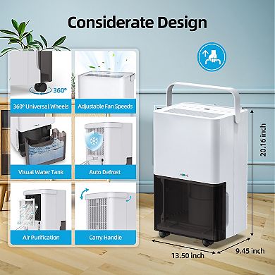 30 pt. 1,500 sq.ft. Dehumidifier in. White with Bucket and Drain Hose for Basement, Garage