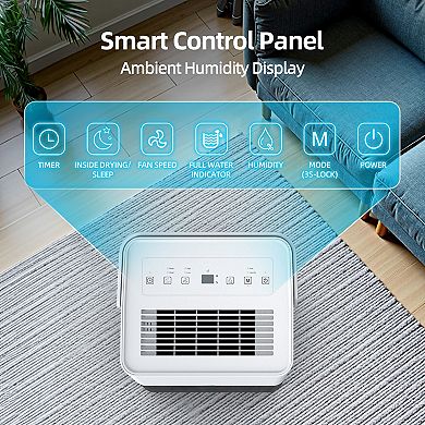 30 pt. 1,500 sq.ft. Dehumidifier in. White with Bucket and Drain Hose for Basement, Garage