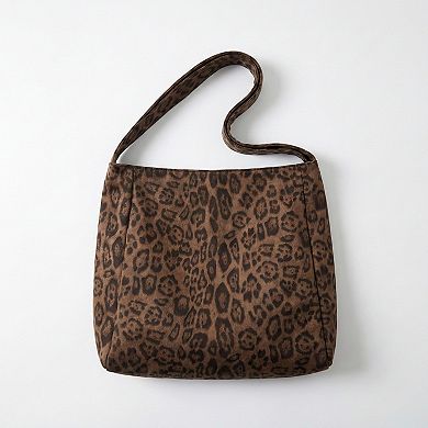 Women's Leopard Print Hobo Shoulder Bag with Soft Slouchy Silhouette and Wide Strap