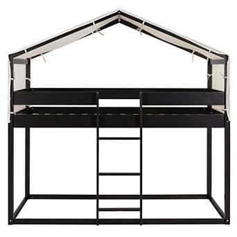 GOODSILO Twin Over Twin Wooden Bunk Bed with Play Tent for Kids Room