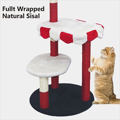 KWPZQEB Red & White Design Multi-Level Cat Tree, Scratching Posts