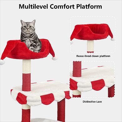 KWPZQEB Red & White Design Multi-Level Cat Tree, Scratching Posts