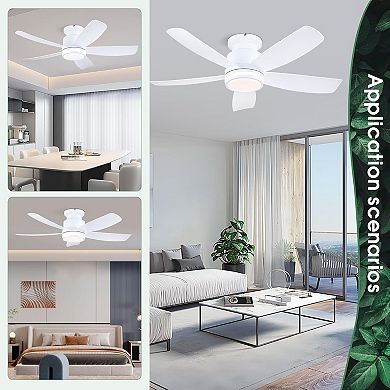 41 Inch Flush Mount Ceiling Fan with LED Light DC Motor Remote App Reversible 6 Speed