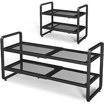 Expandable Metal Shoe Rack Organizer Stackable Adjustable Black