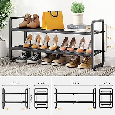Expandable Metal Shoe Rack Organizer Stackable Adjustable Black
