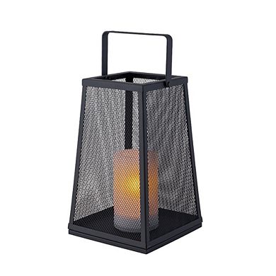 H10" Solar Outdoor Lantern with Flickering Candle Light Modern Metal Mesh Patio Lantern with Handle