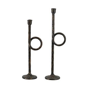 TOEMOA Modern Loop Design Iron Candle Holders Set - Textured Metallic Finish