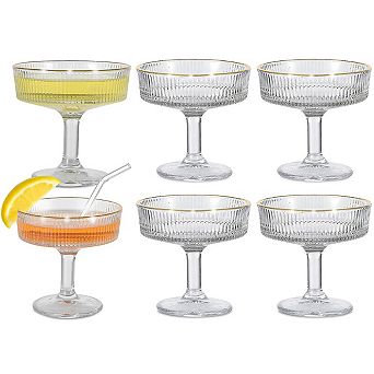 6-Pack Ribbed Coupe Glasses,7 oz Vintage Martini Glasses Set