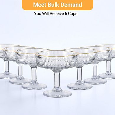 6-Pack Ribbed Coupe Glasses,7 oz Vintage Martini Glasses Set