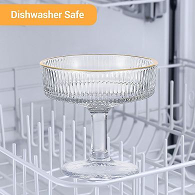 6-Pack Ribbed Coupe Glasses,7 oz Vintage Martini Glasses Set