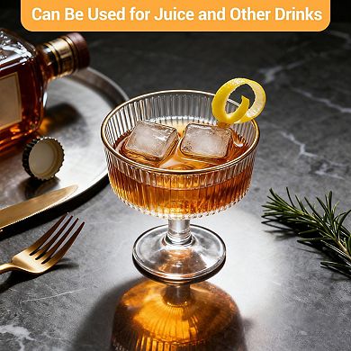 6-Pack Ribbed Coupe Glasses,7 oz Vintage Martini Glasses Set