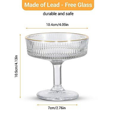 6-Pack Ribbed Coupe Glasses,7 oz Vintage Martini Glasses Set