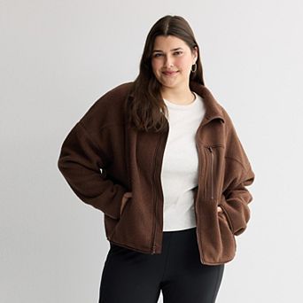 Juniors' Plus Size SO® Full Zip Pocket Teddy Fleece Jacket