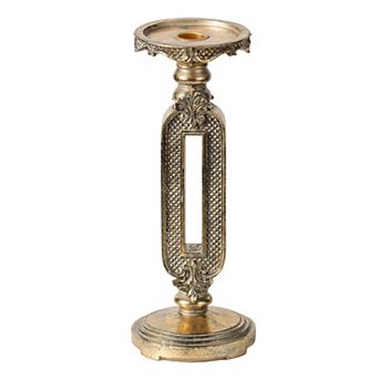 TOEMOA Elegant Antique Finish Cutout Candle Holder with Diamond Pattern Design