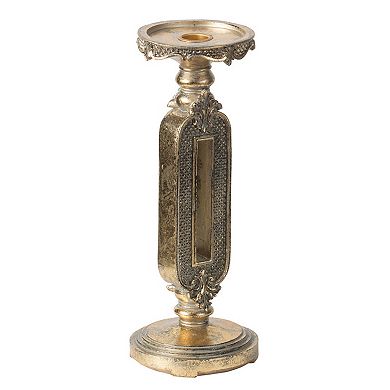TOEMOA Elegant Antique Finish Cutout Candle Holder with Diamond Pattern Design