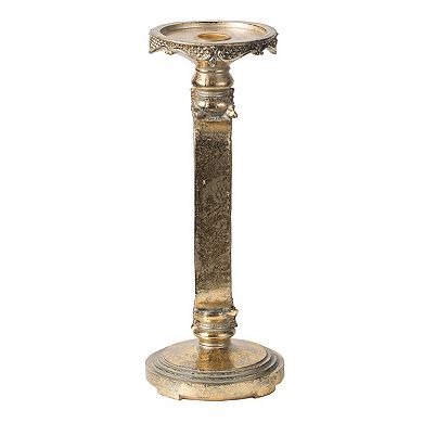TOEMOA Elegant Antique Finish Cutout Candle Holder with Diamond Pattern Design